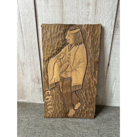 Chile Wood Carved Tribal Handmade Decor Set of 2 Chilean Man Woman Child - Picture 8 of 12